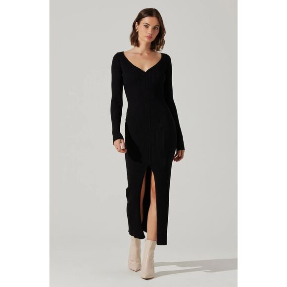 ASTR The Label‎ Glenda V-neck Maxi Sweater Dress Black Size XS NWOT - Picture 1 of 5